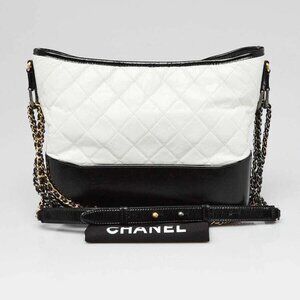 Chanel Black/White Quilted Aged Calfskin Leather Medium Gabrielle Hobo Bag
